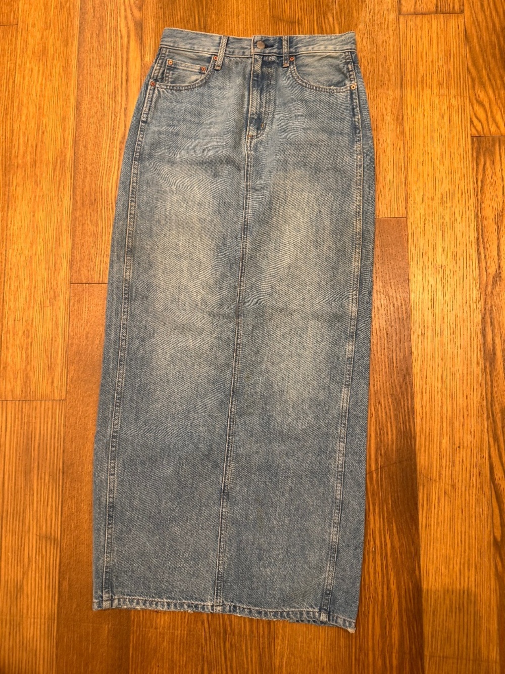 Denim Forum long denim fitted skirt